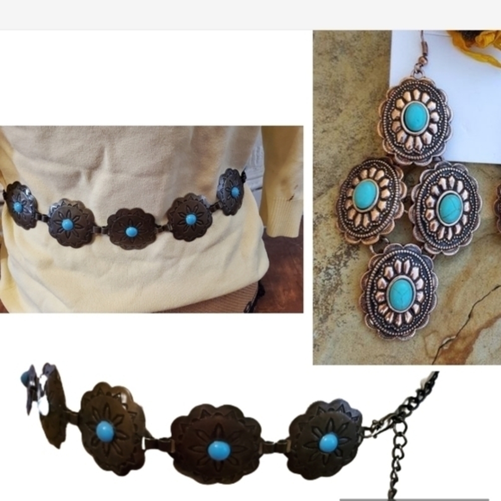 Vintage Faux Turquoise Conch belt M